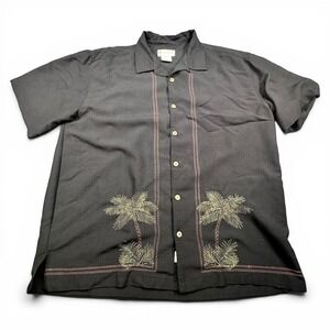 Havana Jack's Cafe Shirt Mens XL Black Palm Tree Embroidered Button Up Tropical